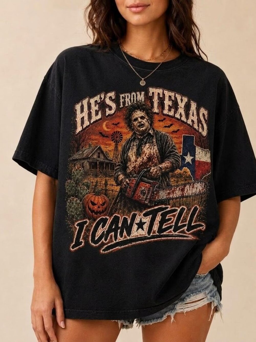 Texas Horror Retro Chainsaw Western Halloween Graphic Tee